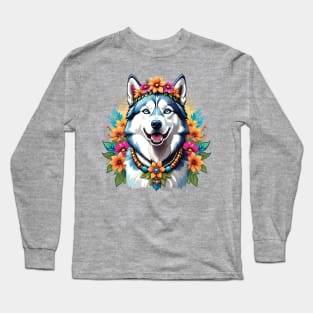 Hippie Husky in Flowers Long Sleeve T-Shirt